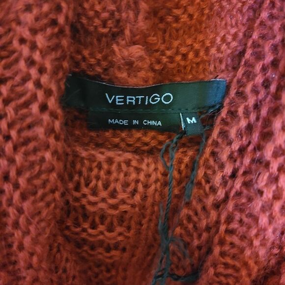 VERTIGO Size Medium Dark Red Wool Sleeveless Pullover Cowlneck Tunic Sweater NWT - Picture 5 of 9